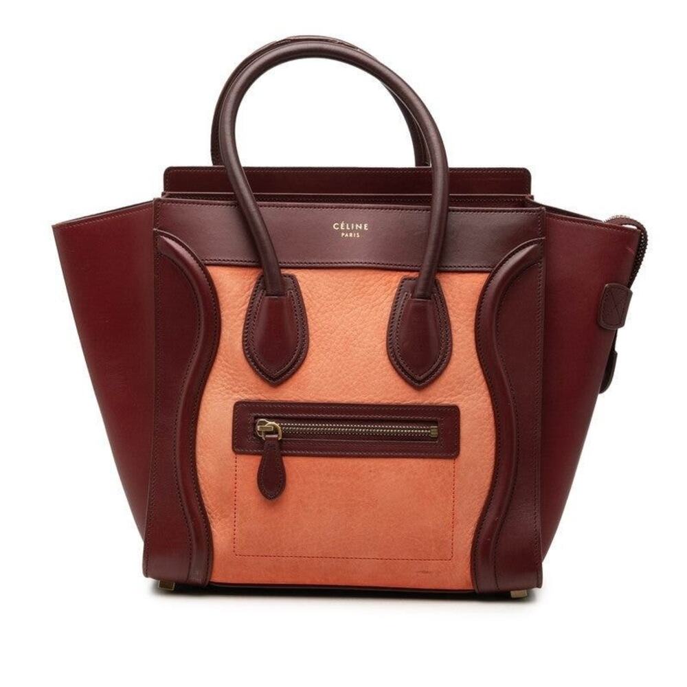 Celine Leather Suede Luggage Micro Shopper Handbag Wine